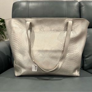 Large Silver Snakeskin Textured Tote